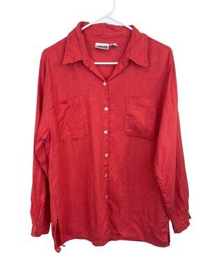 Vintage Chico’s Design Shirt Women's Size 1 Red Orange Long Sleeve 100% Linen
